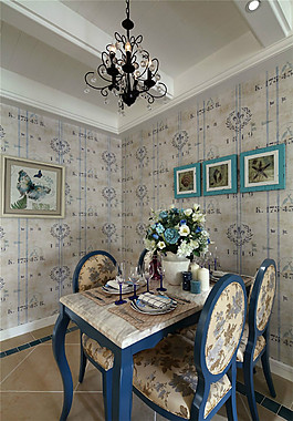 现代地中海家居餐桌装修实景图