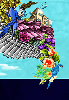 浪漫唯美花鸟背景