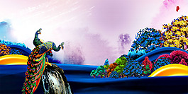 浪漫彩色孔雀背景