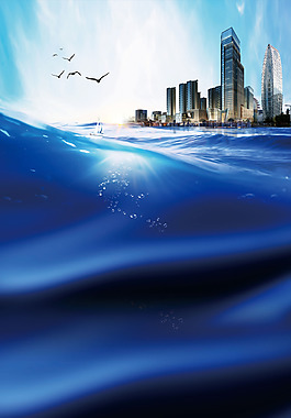 小清新大海城市背景