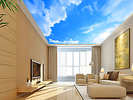客厅吊顶蓝天白云实图图片