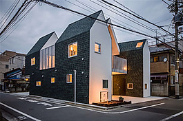北欧时尚墨绿色房屋建筑效果图