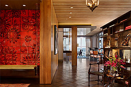 中式高级时尚客厅红色背景墙室内装修效果图