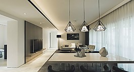 简约餐桌吊灯装修效果图