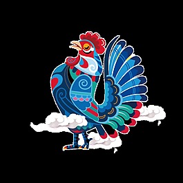 手绘卡通蓝色金鸡素材