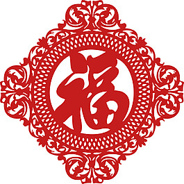 精美红色福字剪纸图案