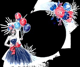 唯美女郎花卉画装饰图案