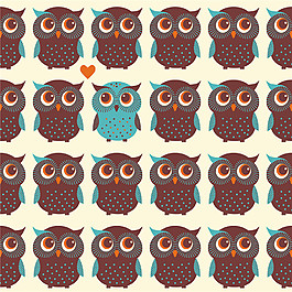 褐色呆萌清新猫头鹰壁纸图案装饰设计