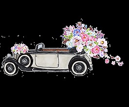 手绘清新花车透明装饰图案