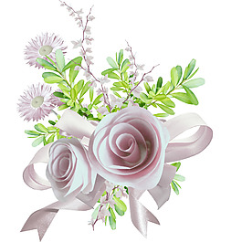 浪漫飘带玫瑰花朵元素