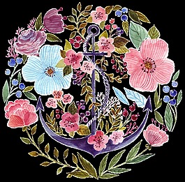 鱼钩与鲜花透明装饰素材