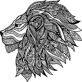 黑白艺术花纹狮子装饰图案