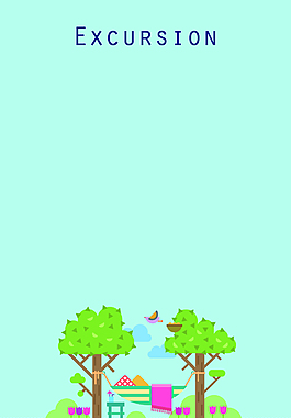 卡通郊游休闲景色海报背景素材