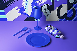 蓝色西餐具实物图