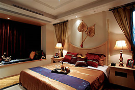 东南亚时尚深色窗帘卧室室内装修效果图