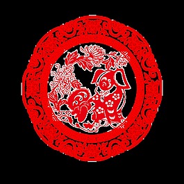 红色狗狗新年剪纸素材
