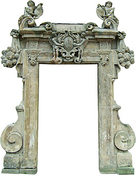 复古雕刻石墩大门png元素素材