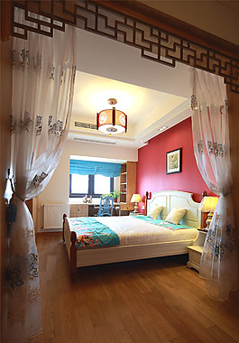 新中式床效果图
