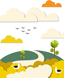 手绘金秋郊外元素