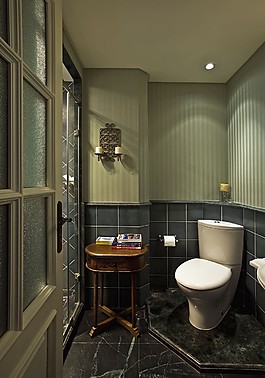 时尚年代感浴室木制洗手台室内装修效果图