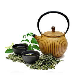 茶壶茶叶绿叶元素