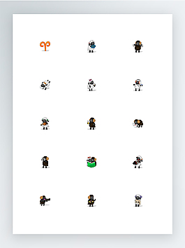 黑色和白色的可爱小绵羊图标集