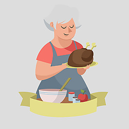 老人端着火鸡感恩节元素免抠psd透明素材