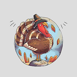手绘火鸡圆形感恩节元素免抠psd透明素材
