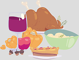火鸡食物感恩节元素免抠psd透明素材