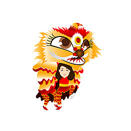 卡通舞狮子png元素素材