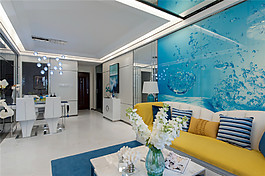 清新地中海客厅效果图