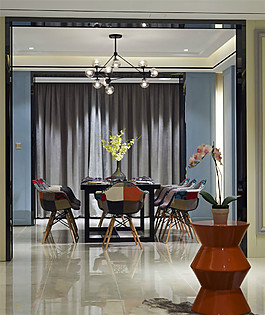 现代时尚客厅白色亮面地板室内装修效果图