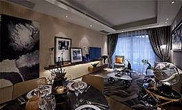 轻奢客厅杏色瓷砖背景墙室内装修效果图