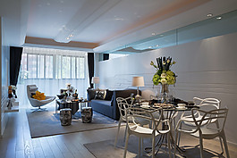 现代时尚客厅白色亮面背景墙室内装修效果图