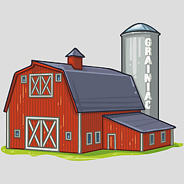 手绘漂亮红色谷仓免抠psd透明素材