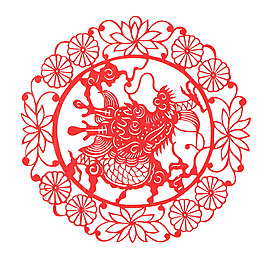 红色创意剪纸贴画png元素素材