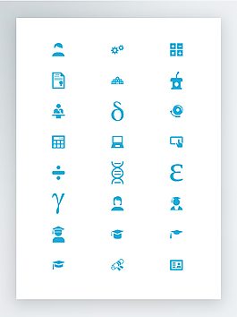 蓝色矢量学校大学教育图标集