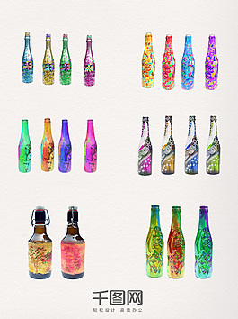 彩色手绘瓶子元素素材