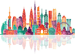 手绘彩色城市元素