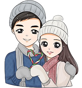 手绘冬季恋人元素