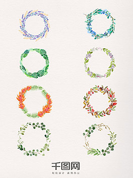 8款水彩植物树叶花环素材