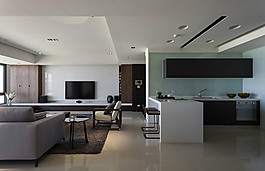 现代简约客厅深灰色沙发室内装修效果图