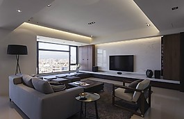 现代冷淡客厅深灰色沙发室内装修效果图