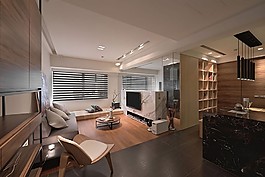 现代时尚客厅木制亮面地板室内装修效果图