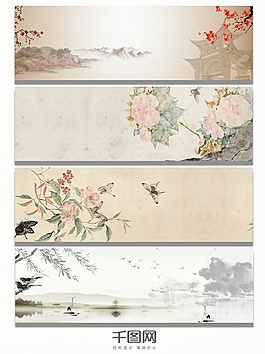 淡雅禅意花鸟背景banner