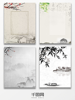 山水竹叶花鸟广告背景