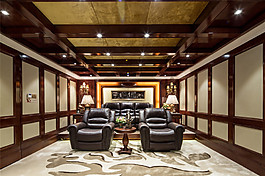 深色调客厅木质吊顶装修效果图