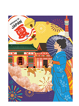 创意日本女人旅行插画
