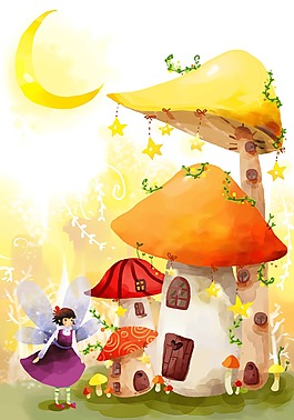 蘑菇与卡通女孩图片