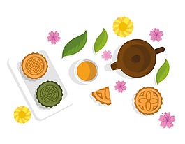 手绘月饼花朵元素